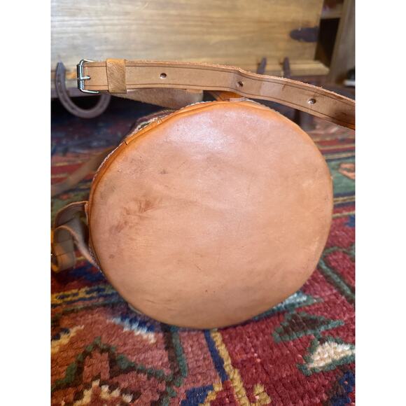 VINTAGE BACKPACK HAND WOVEN WOOL KILIM TOOLED LEATHER SLING PURSE TOTE BAG main image 9